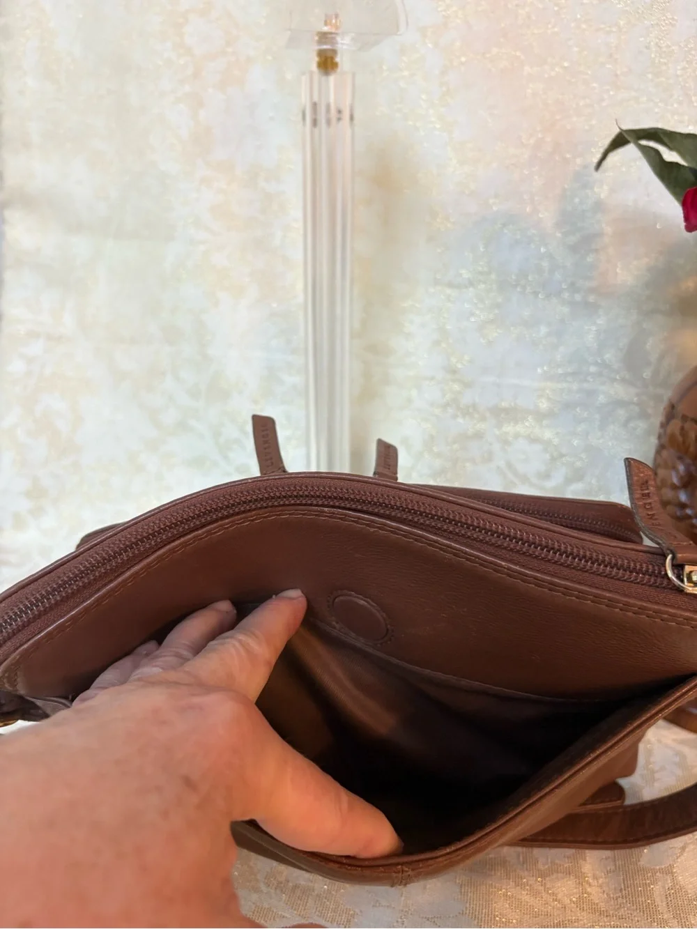 Levenger Brown Leather Messenger Crossbody Bag